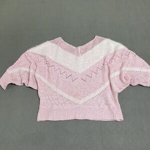 Vtg Sweater 90s Women's L Pink Grannycore Boho Retro Ballet core Flory Day Fuzzy